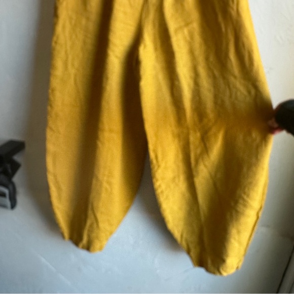 LenOk 100% Linen Harem Pants Mustard Boho Barrel Leg Pockets M - Picture 3 of 12